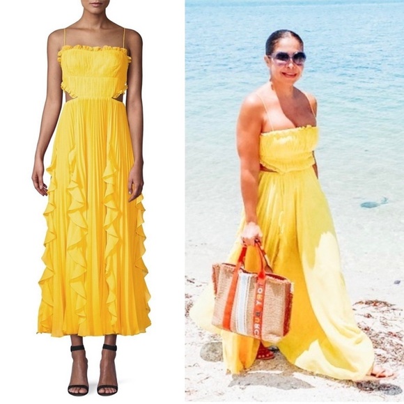 AMUR Pleated Chiffon Square Neck Sleeveless Side Cutout Ruffled Maxi Gown 6 - Picture 5 of 13